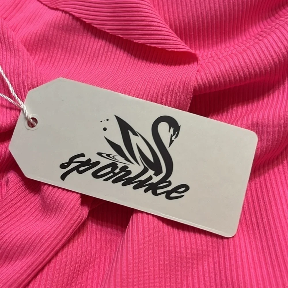 NWT One Piece Swimsuit V-Neck Ruffle Bathing Suit Padded Monokini pink Large